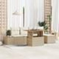 vidaXL Ensemble de salle à manger de jardin 6 pièces avec coussins en poly rotin beige et bois d'acacia