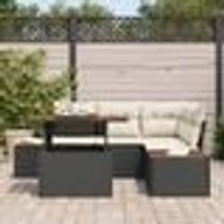 vidaXL Ensemble de jardin avec 5 pièces, coussins en poly rotin noir et acacia