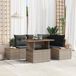 vidaXL Ensemble de jardin 5 pièces avec des coussins en poly rotin gris et en acacia