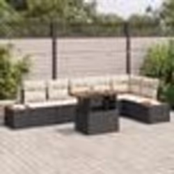 vidaXL Set de salle à manger de jardin 7 pièces avec coussins en rotin synthétique noir et acacia.