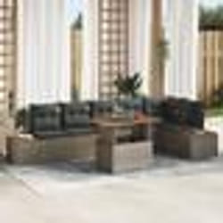 vidaXL Set de jardin 7 pièces avec coussins en poly rotin gris et acacia
