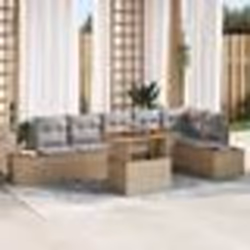 vidaXL Set de jardin 7 pièces avec coussins beige en poly rotin et acacia