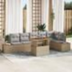 vidaXL Set de jardin 7 pièces avec coussins beige en poly rotin et acacia