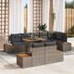 vidaXL Ensemble de salle à manger de jardin 9 pièces avec coussins gris en poly rotin et acacia