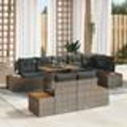 vidaXL Ensemble de salle à manger de jardin 9 pièces avec coussins gris en poly rotin et acacia