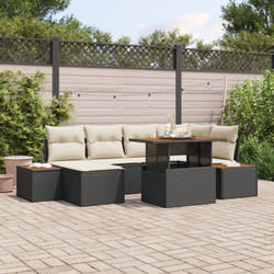 vidaXL Ensemble de jardin 7 pièces avec des coussins en poly rotin noir et en acacia