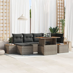 vidaXL Ensemble de salle à manger de jardin 7 pièces avec coussins en poly rotin gris acacia