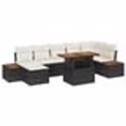 vidaXL Ensemble de repas de jardin 8 pièces avec des coussins en poly rattan noir et acacia.