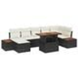 vidaXL Ensemble de repas de jardin 8 pièces avec des coussins en poly rattan noir et acacia.