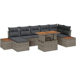 vidaXL Set de salle à manger de jardin 8 pièces avec coussins gris en poly rotin et acacia