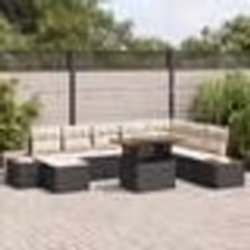 vidaXL Set de salle à manger de jardin 9 pièces avec des coussins en poly rotin noir et acacia.