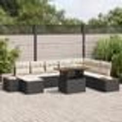 vidaXL Set de salle à manger de jardin 9 pièces avec des coussins en poly rotin noir et acacia.