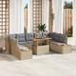 vidaXL Set de salle à manger de jardin 10 pièces avec des coussins en poly rotin beige et en acacia