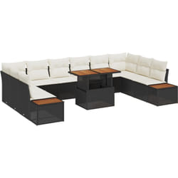 Ensemble de salle à manger de jardin 11 pièces avec coussins en rotin noir Vidaxl