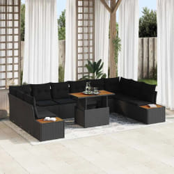 vidaXL Ensemble de salle à manger pour jardin 11 pcs Noir et Marron
