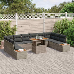 vidaXL Ensemble de jardin 11 pièces avec coussins en rotin gris et bois d'acacia