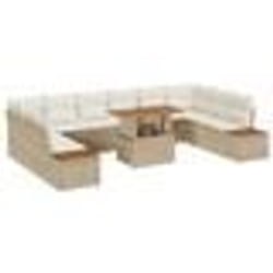 vidaXL Set de Salle à Manger de Jardin de 11 pièces avec des coussins beiges en rattan synthétique et bois d'acacia