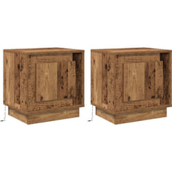 Tables de chevet avec lumières LED 2 pcs Bois ancien 44x34,5x45 cm vidaXL