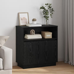 Buffet Rectangulaire - vidaXL - Chêne Noir - Éclairage LED - Porte Coulissante - Étagères Réglables