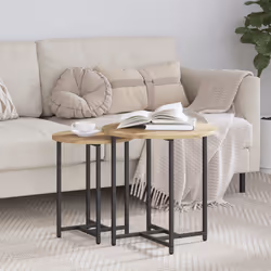 Ce set de tables basses rondes présente une élégance minimaliste avec un design lisse en chêne massif, ajoutant une touche su ...
