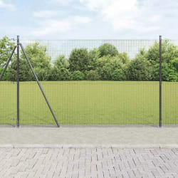 vidaXL Clôture en fil métallique avec 7 poteaux flangés Gris 1,4 x 10 m Acier