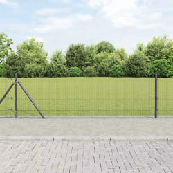 vidaXL Clôture en fil soudé avec 13 poteaux à brides gris 0.4x25 m en acier