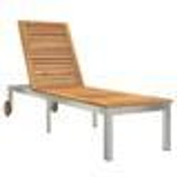 vidaXL Chaise longue avec roues 207x58x35 cm en bois d'acacia et acier inoxydable