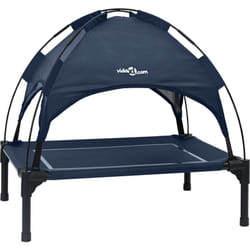 Lit pour chien surélevé avec toit amovible bleu marine en acier Vidaxl