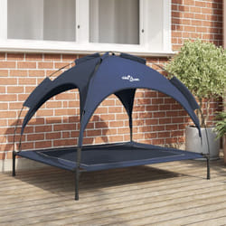 Lit pour chien surélevé avec toit amovible bleu marine XL en acier vidaXL