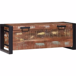 Ce coffre de rangement allie fonctionnalité et style rustique. Fait en bois massif récupéré et avec un cadre en métal noir so ...