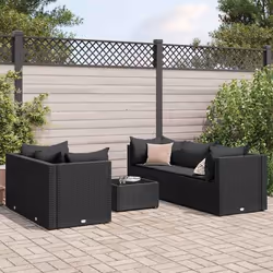 vidaXL Salon de jardin 6 pcs avec coussins Noir Résine tressée