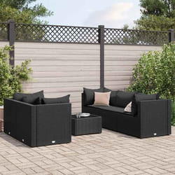 vidaXL Salon de jardin 6 pcs avec coussins Noir Résine tressée