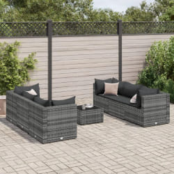 vidaXL Salon de jardin 7 pcs gris résine tressée