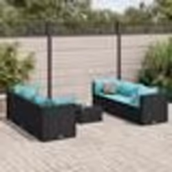vidaXL Salon de jardin 7 pcs avec coussins Noir Résine tressée