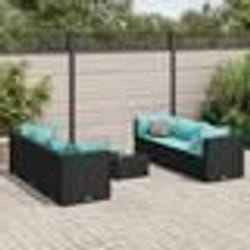 vidaXL Salon de jardin 7 pcs avec coussins Noir Résine tressée