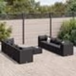 vidaXL Salon de jardin 9 pcs avec coussins Noir Résine tressée