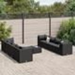 vidaXL Salon de jardin 9 pcs avec coussins Noir Résine tressée