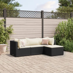 Salon de jardin 4 pcs avec coussins Noir Résine tressée - Vidaxl