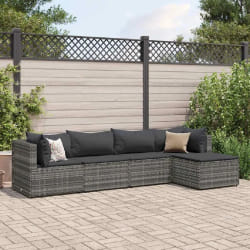 vidaXL Salon de jardin 5 pcs avec coussins - Gris
