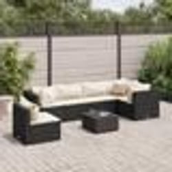 vidaXL Salon de jardin 7 pcs avec coussins Noir Résine tressée