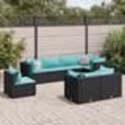 vidaXL Salon de jardin 8 pcs avec coussins noir résine tressée