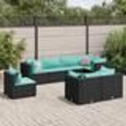 vidaXL Salon de jardin 8 pcs avec coussins noir résine tressée