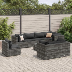 vidaXL Salon de jardin 9 pcs avec coussins - Gris