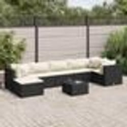 vidaXL Salon de jardin 8 pcs avec coussins noir résine tressée