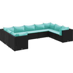 Vidaxl - Salon de jardin 9 pcs avec coussins Noir Résine tressée