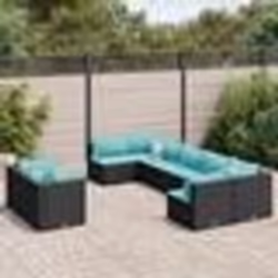 vidaXL Salon de jardin 9 pcs avec coussins noir résine tressée