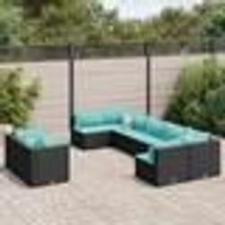 vidaXL Salon de jardin 9 pcs avec coussins noir résine tressée