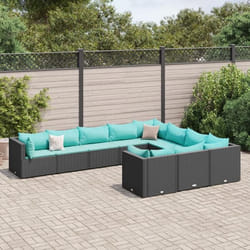 vidaXL Salon de jardin 10 pcs avec coussins noir résine tressée
