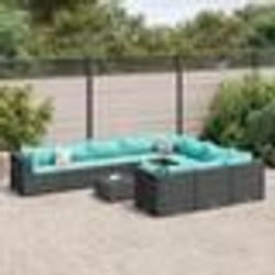 vidaXL Salon de jardin 11 pcs avec coussins noir résine tressée