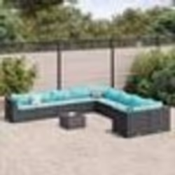 vidaXL Salon de jardin 11 pcs avec coussins noir résine tressée